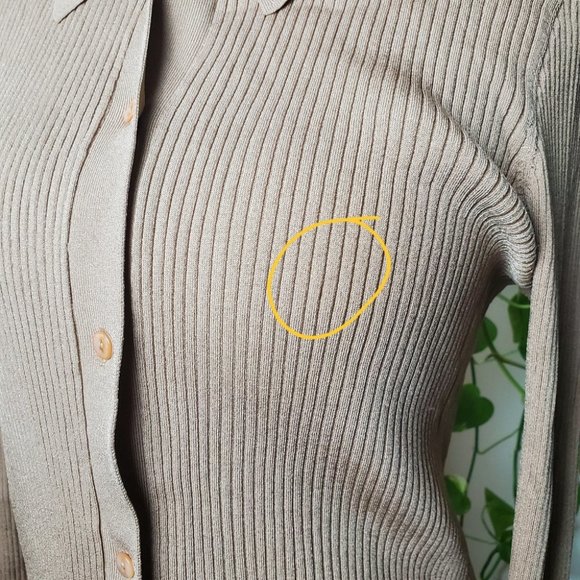 BABATON | Ribbed Button-Up Collared Finley Sweater in Tan (Size L) - Picture 8 of 8